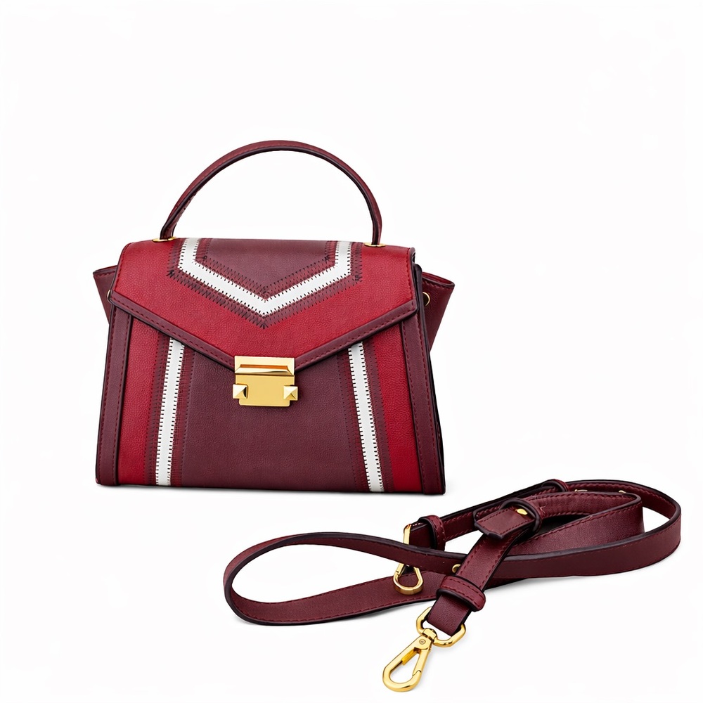 Michael Kors Whitney Medium Burgundy Colorblock Leather Bag Gold Hardware New - Picture 4 of 8